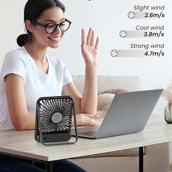 Desk Fan, Ultra Quiet 2.5-11h Battery Operated Small USB Fan with Strong Wind, 1 - Picture 7 of 7